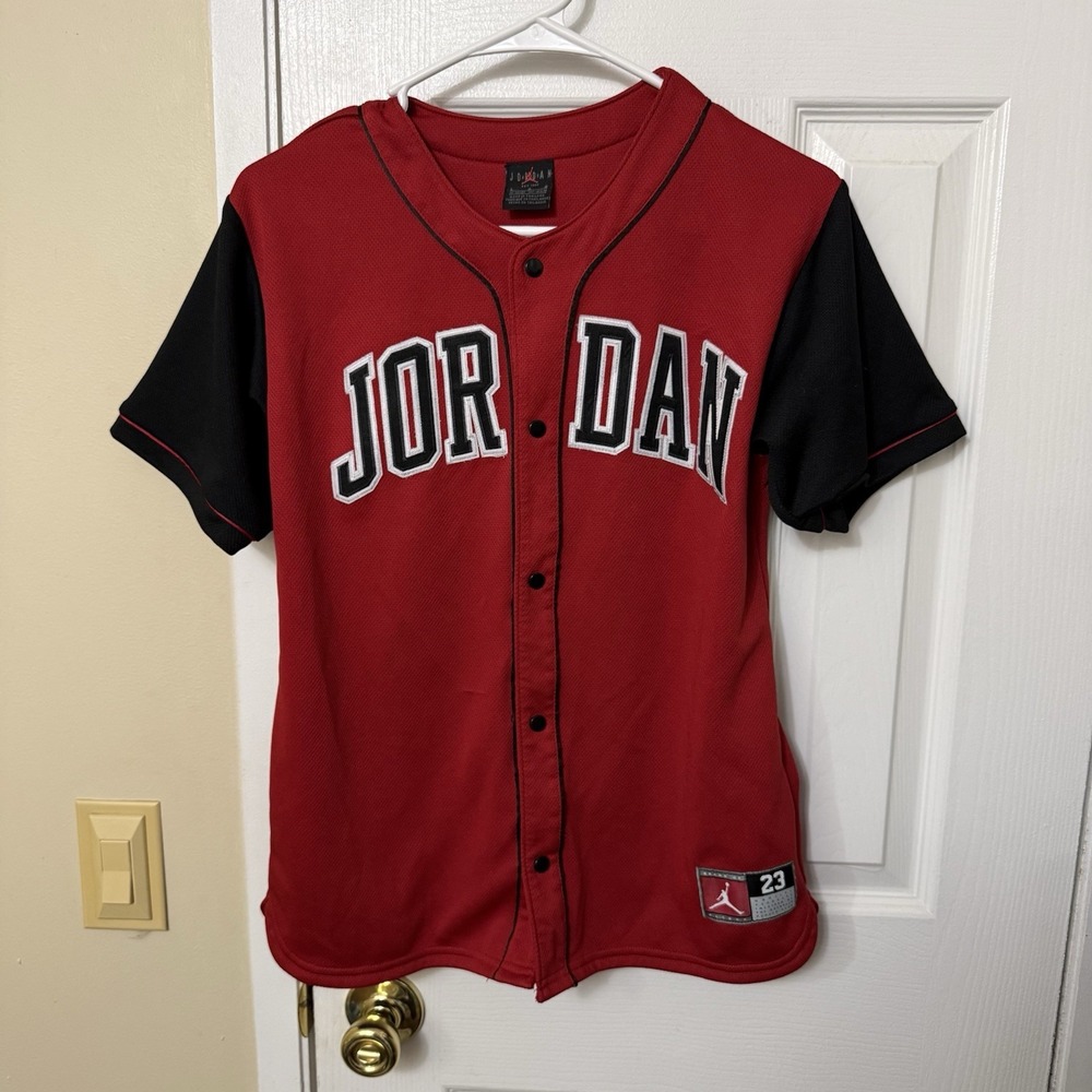 Jordan Big Kids 23 Baseball Jersey Mesh Button Front Embroidered Size Large